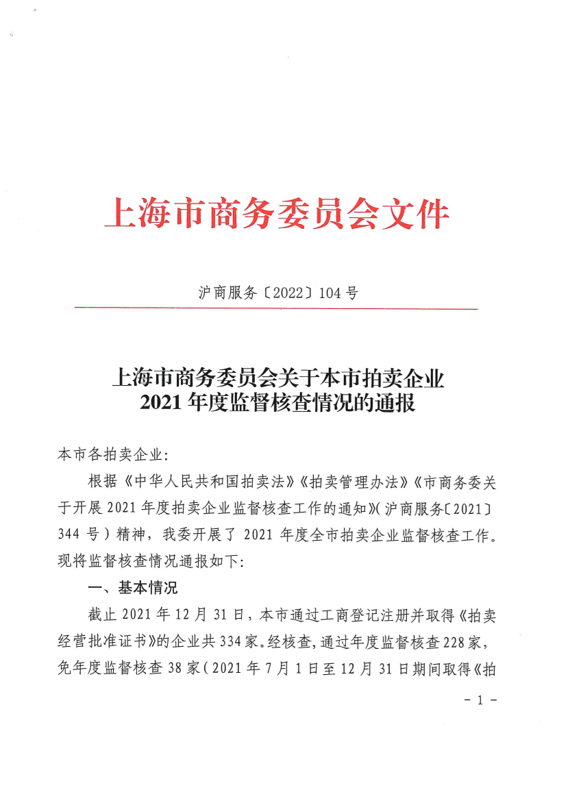 上海市商务委员会关于本市拍卖企业2021年度监督核查情况的通报插图